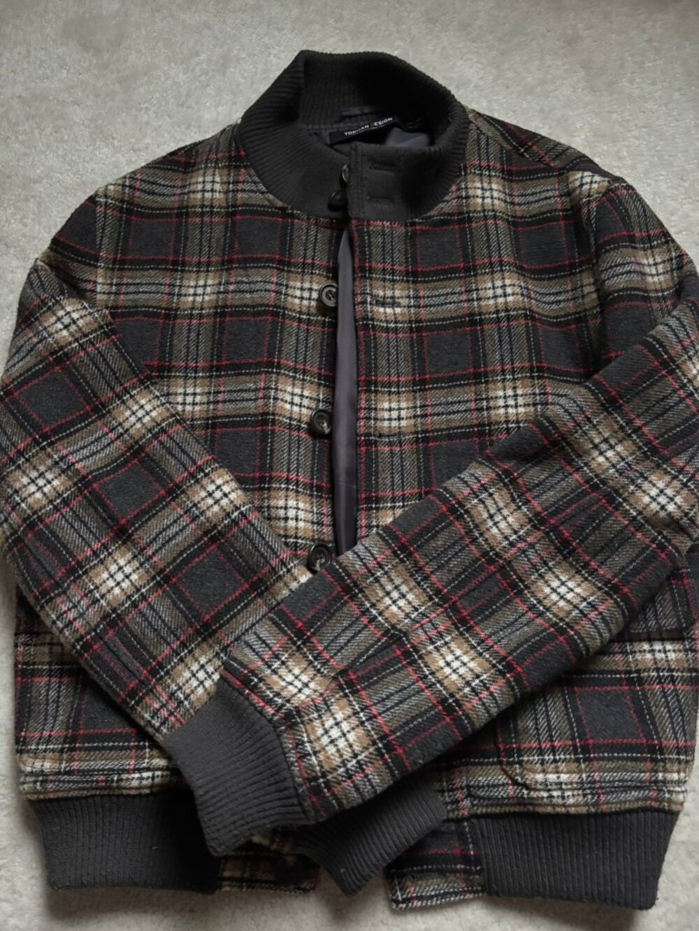 Topman Design Vintage Plaid Wool Blend Boxy Bomber Jacket L